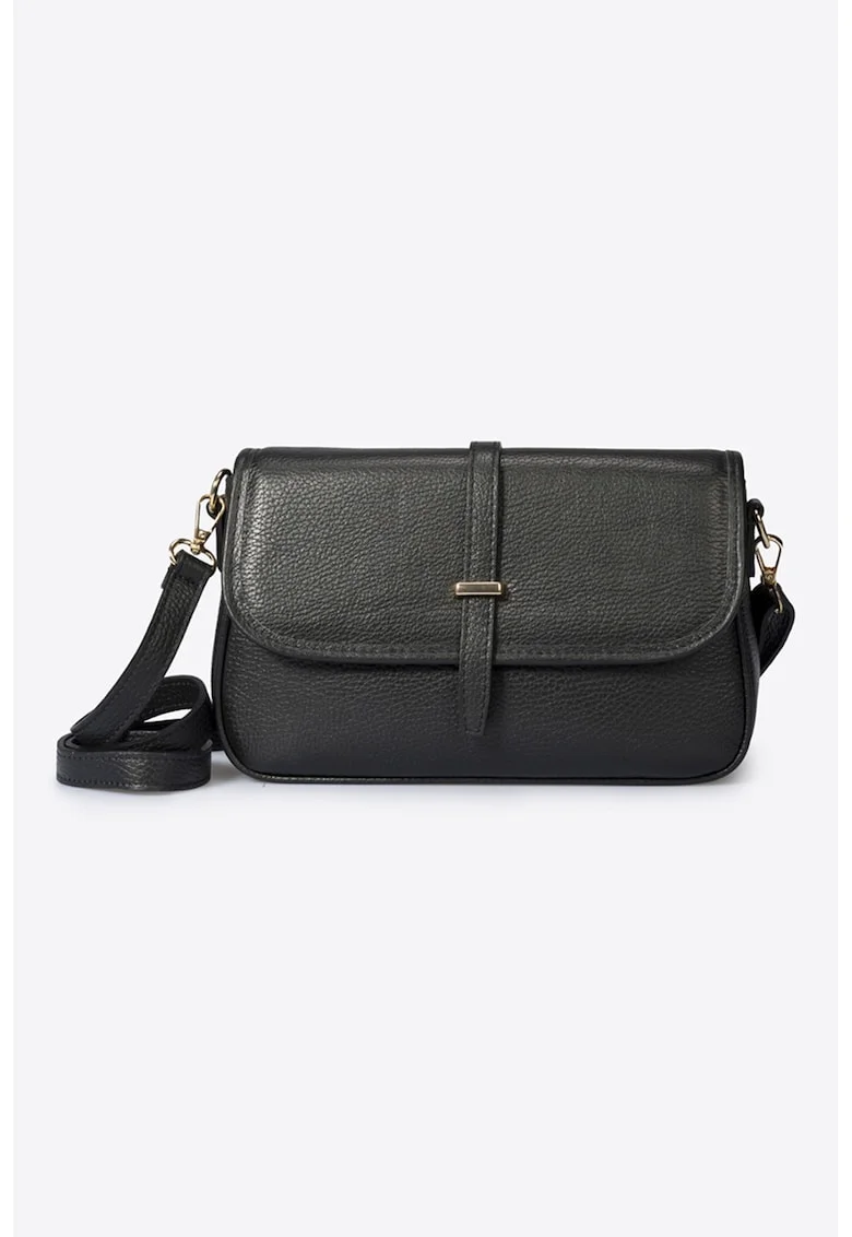 Geanta crossbody de piele cu aspect texturat, Negru