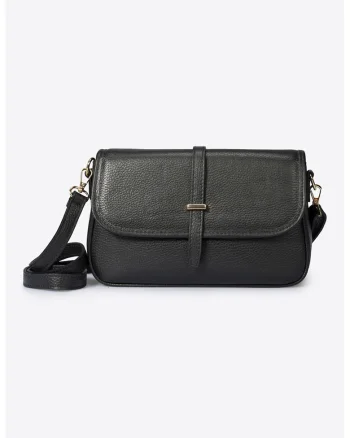 Geanta crossbody de piele cu aspect texturat, Negru