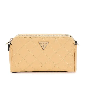Geanta crossbody de piele ecologica cu aspect matlasat, Bej