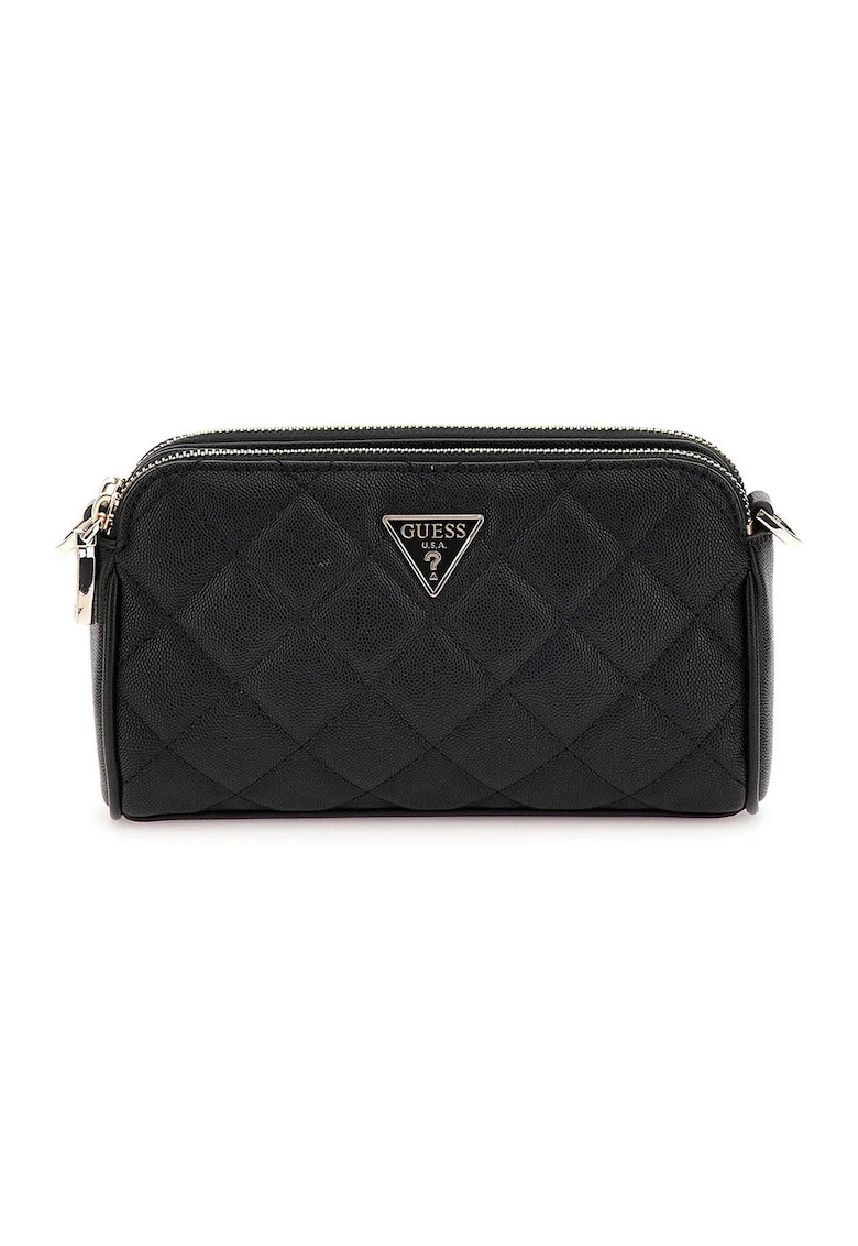 Geanta crossbody de piele ecologica cu aspect matlasat, Negru