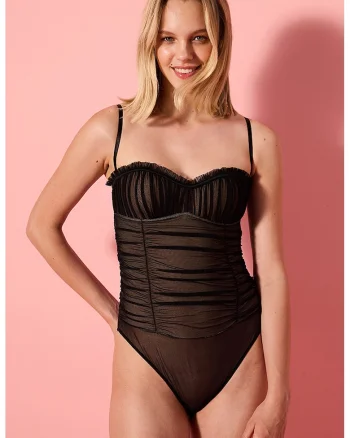 Body din plasa cu fronseuri, Negru