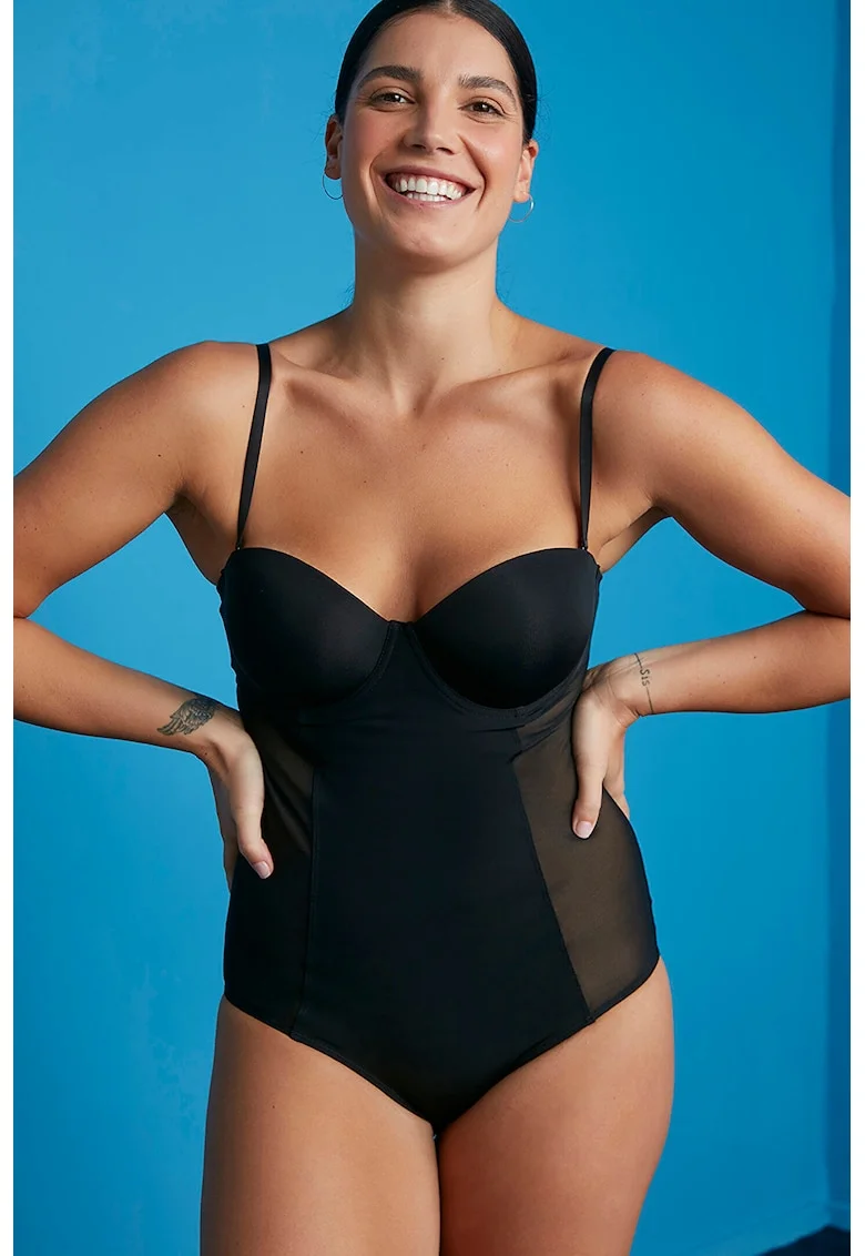 Body cu garnituri din plasa, Negru
