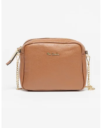 Geanta crossbody de piele cu logo, Caramel