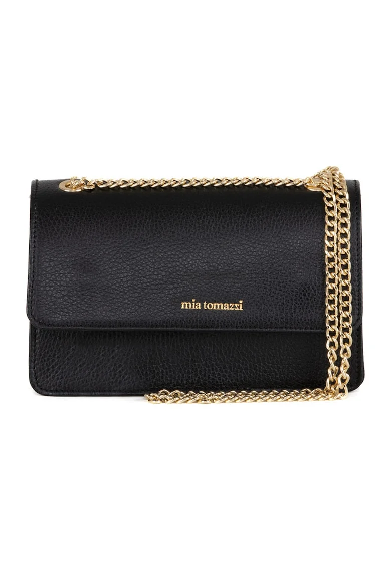 Geanta crossbody din piele cu bareta din lant, Negru