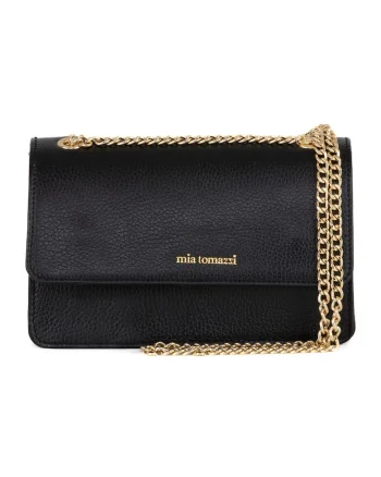 Geanta crossbody din piele cu bareta din lant, Negru