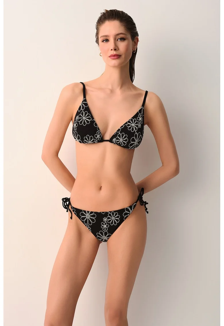 Slip cu imprimeu floral, Alb/Negru