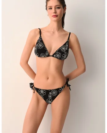 Slip cu imprimeu floral, Alb/Negru