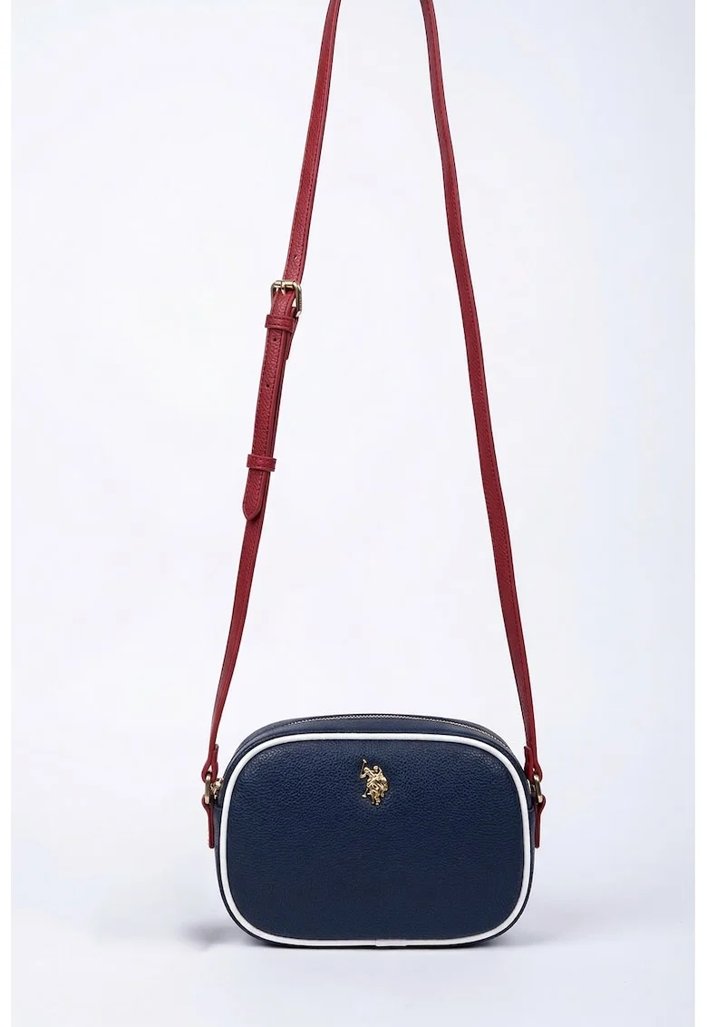 Geanta crossbody de piele ecologica, Rosu/Alb/Albastru inchis