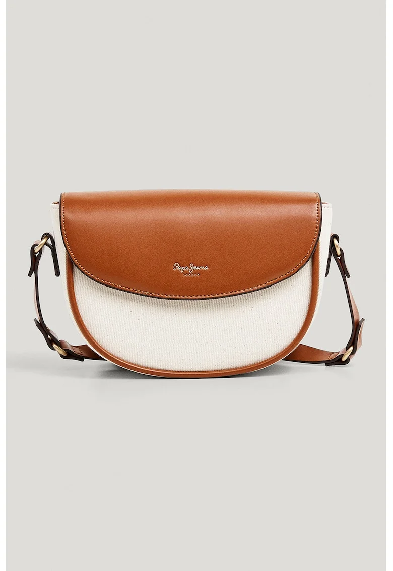 Geanta crossbody cu model in doua tonuri si clapa, Maro scortisoara/Crem