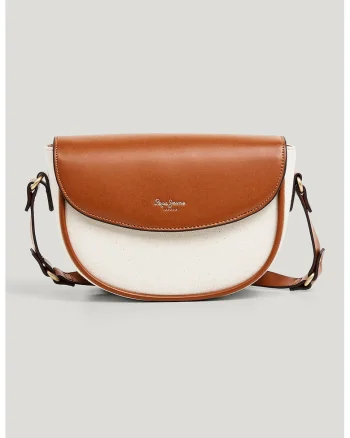 Geanta crossbody cu model in doua tonuri si clapa, Maro scortisoara/Crem