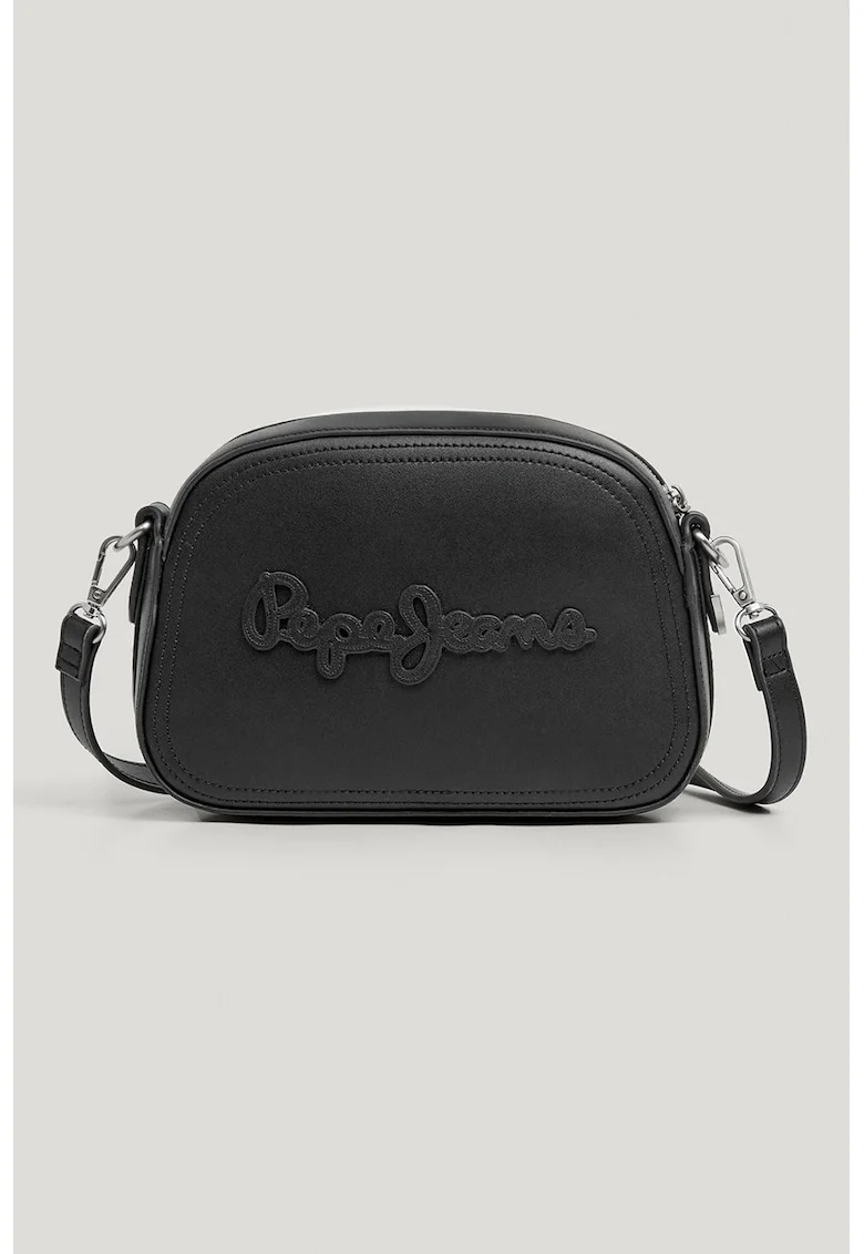 Geanta crossbody din piele ecologica cu imprimeu logo, Negru
