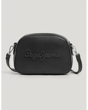 Geanta crossbody din piele ecologica cu imprimeu logo, Negru