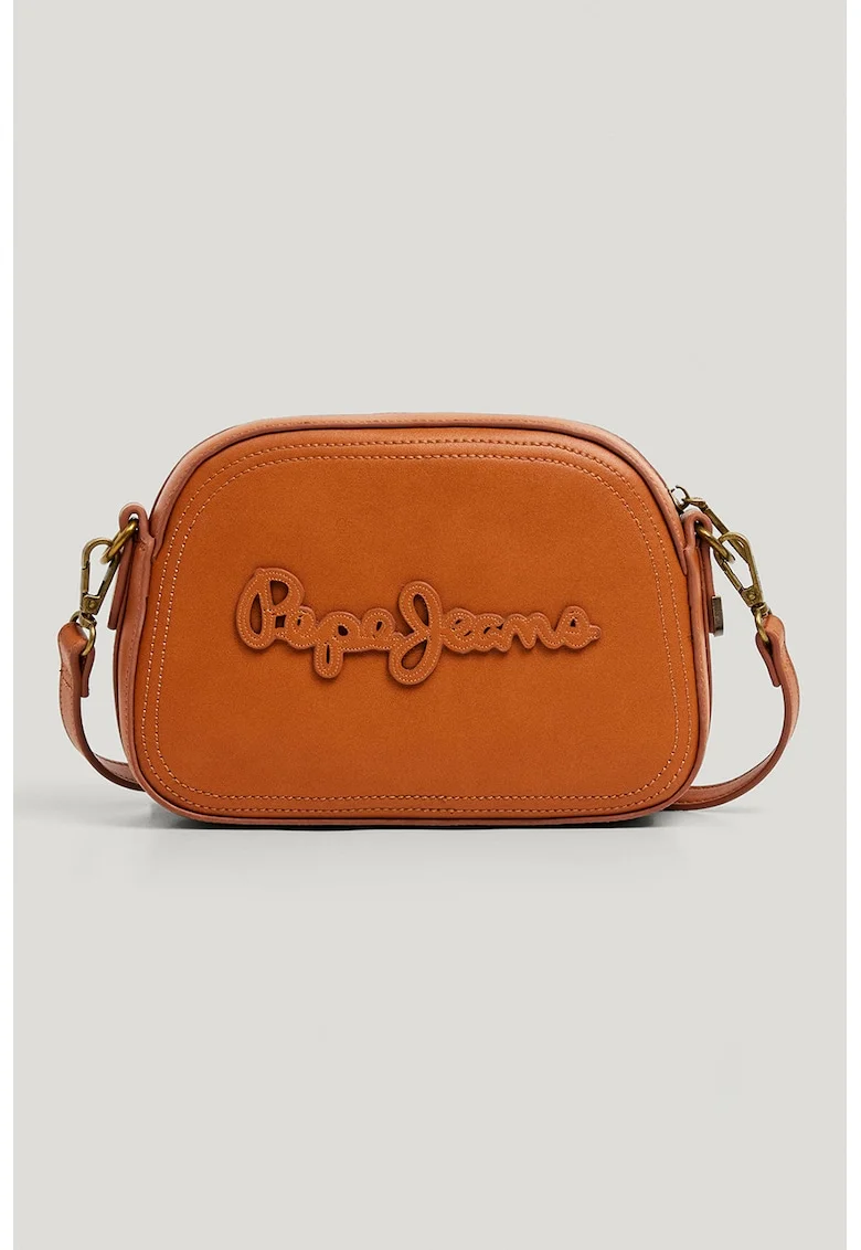 Geanta crossbody din piele ecologica cu imprimeu logo, Maro scortisoara