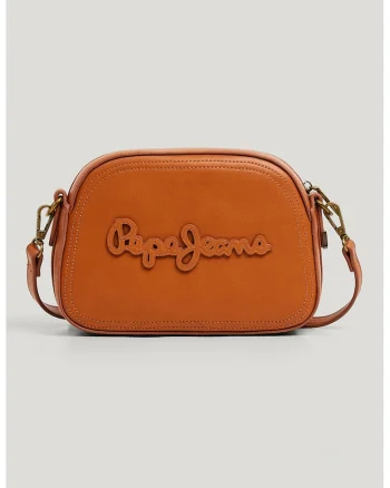 Geanta crossbody din piele ecologica cu imprimeu logo, Maro scortisoara