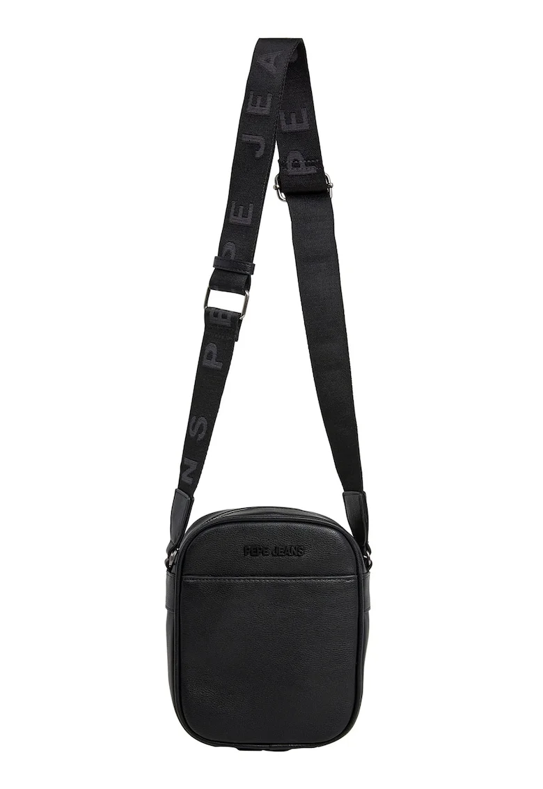 Geanta crossbody din piele ecologica cu bareta cu model logo, Negru