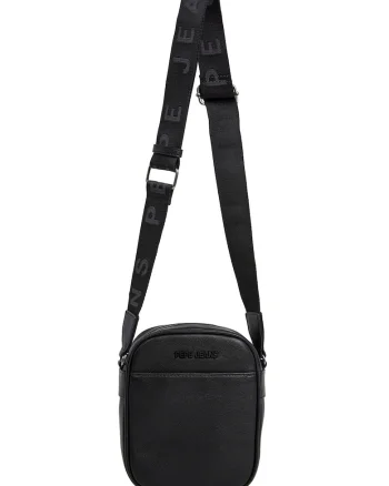 Geanta crossbody din piele ecologica cu bareta cu model logo, Negru