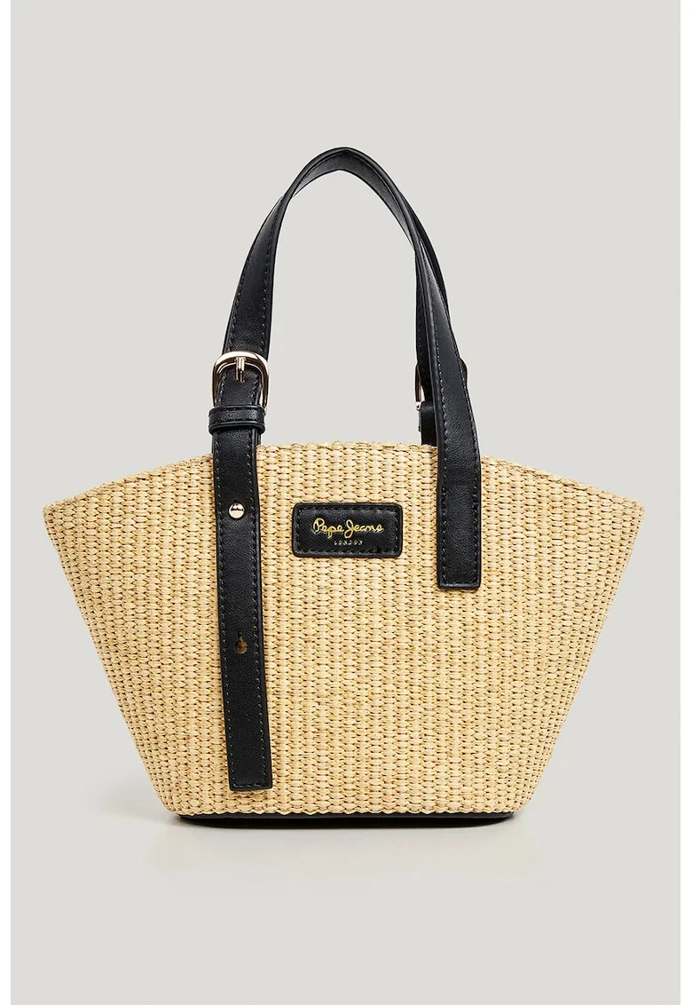 Geanta crossbody din paie de hartie, Negru/Galben pai