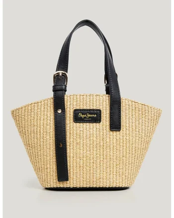 Geanta crossbody din paie de hartie, Negru/Galben pai