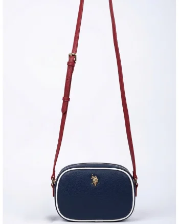 Geanta crossbody de piele ecologica, Rosu/Alb/Albastru inchis
