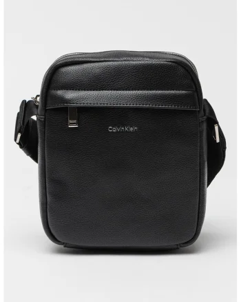 Geanta crossbody de piele ecologica cu logo, Negru