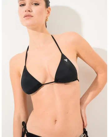 Sutien cu cupe triunghiulare si logo discret, Negru