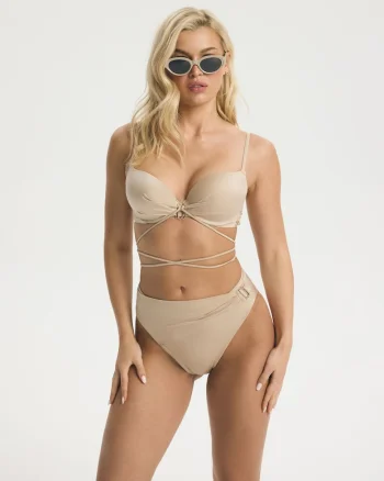 Slip de baie talie inalta dama Cannes, Bej