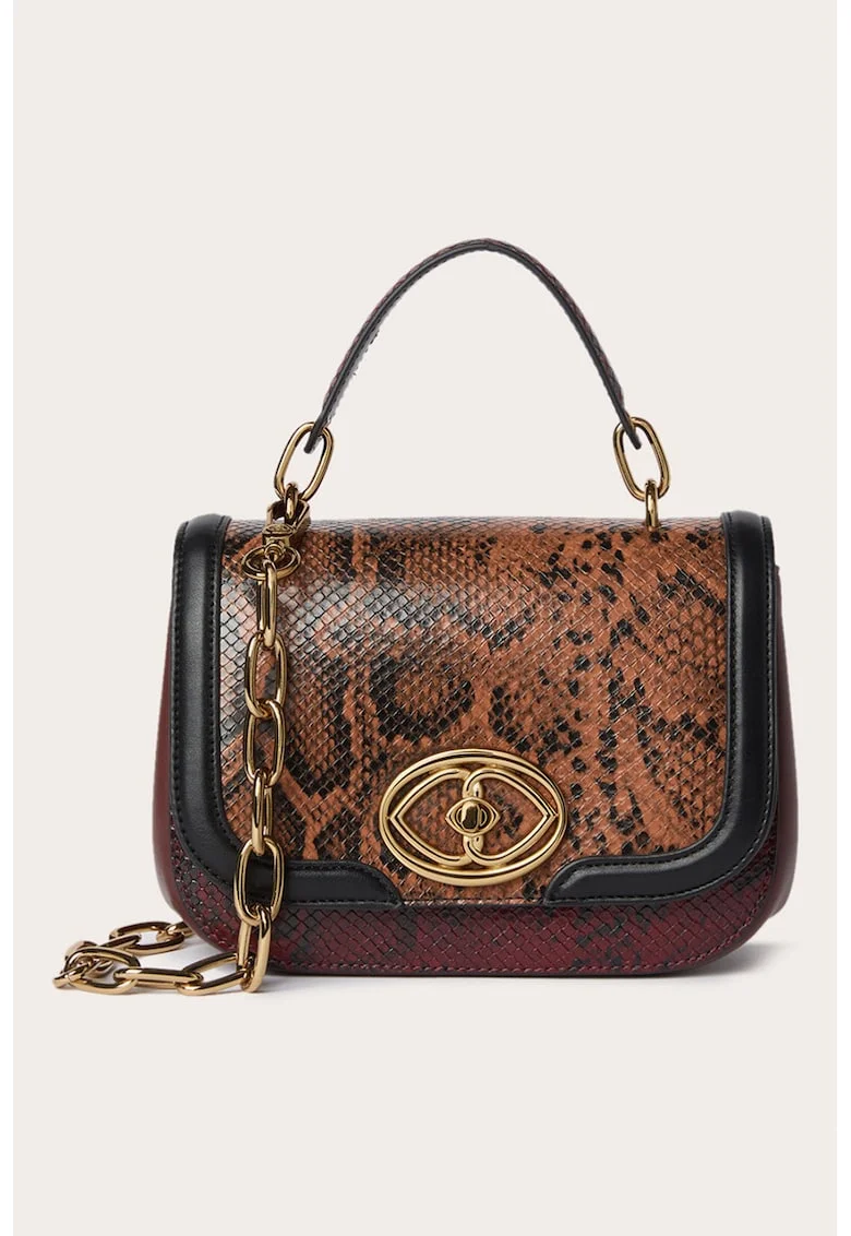 Geanta crossbody de piele ecologica cu model piele de sarpe, Visiniu