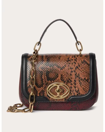Geanta crossbody de piele ecologica cu model piele de sarpe, Visiniu