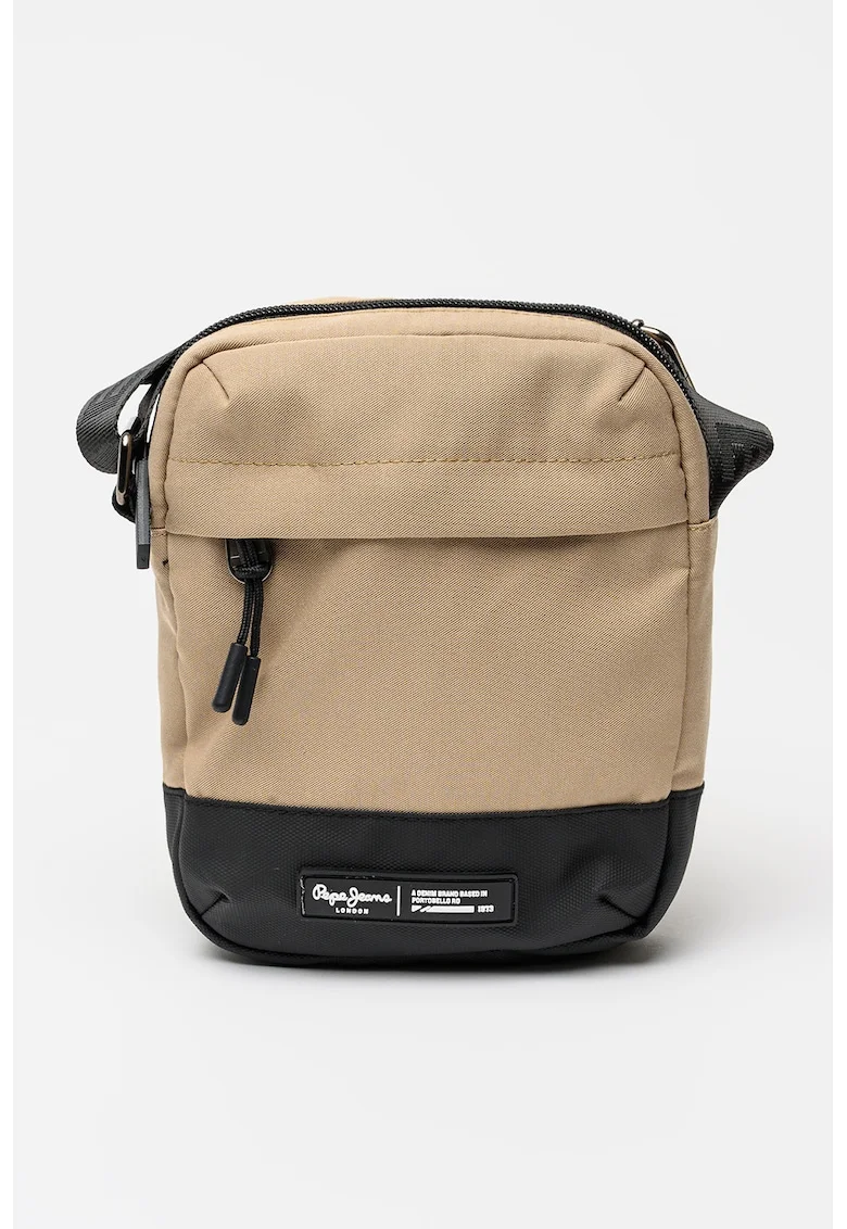 Geanta crossbody cu bareta ajustabila, Negru/Bej