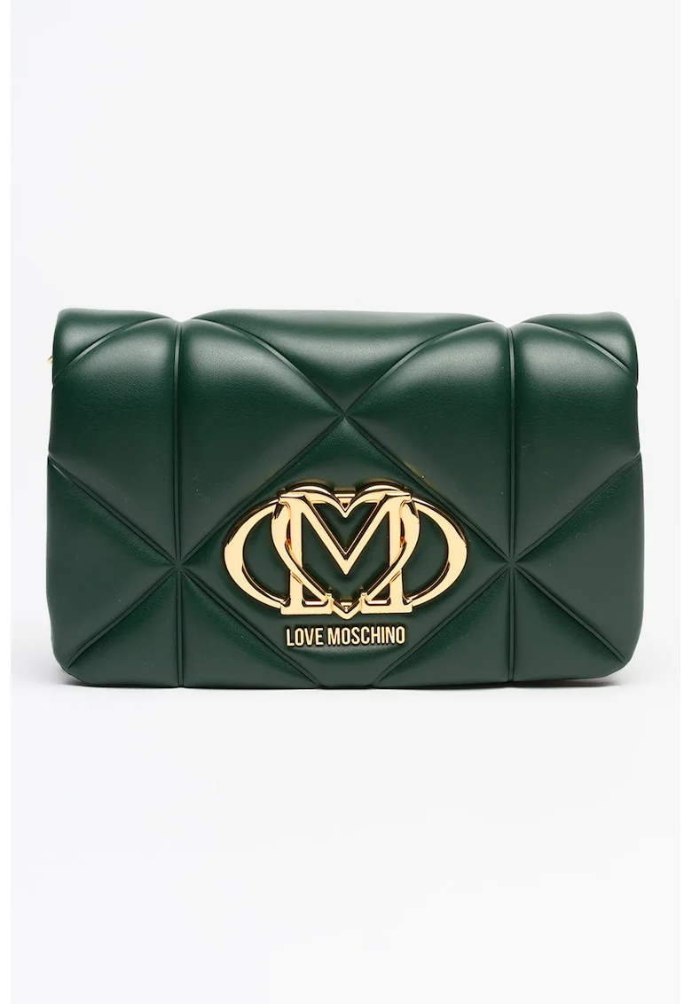 Geanta crossbody de piele ecologica cu lant, Verde englez