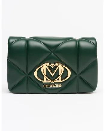 Geanta crossbody de piele ecologica cu lant, Verde englez