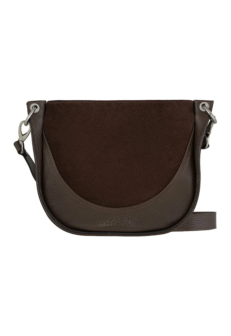 Geanta crossbody de piele si piele intoarsa, Maro