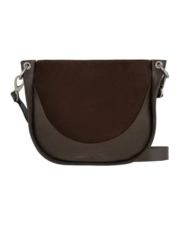 Geanta crossbody de piele si piele intoarsa, Maro