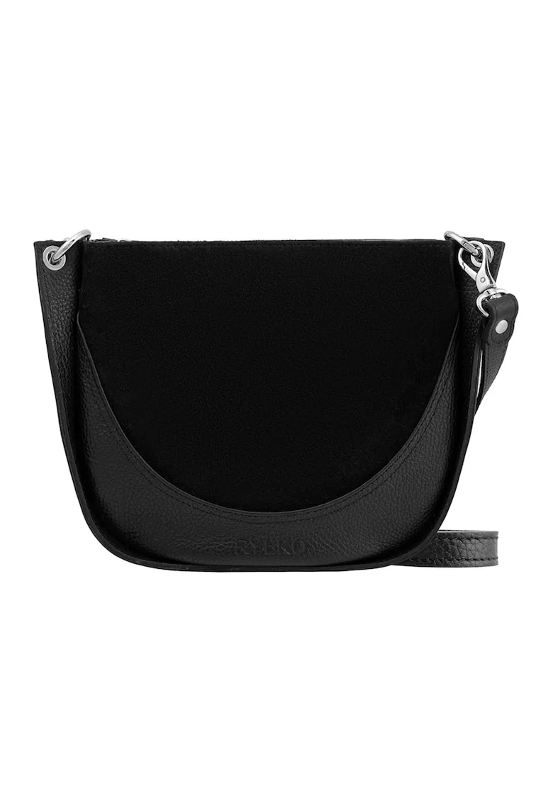 Geanta crossbody de piele si piele intoarsa, Negru
