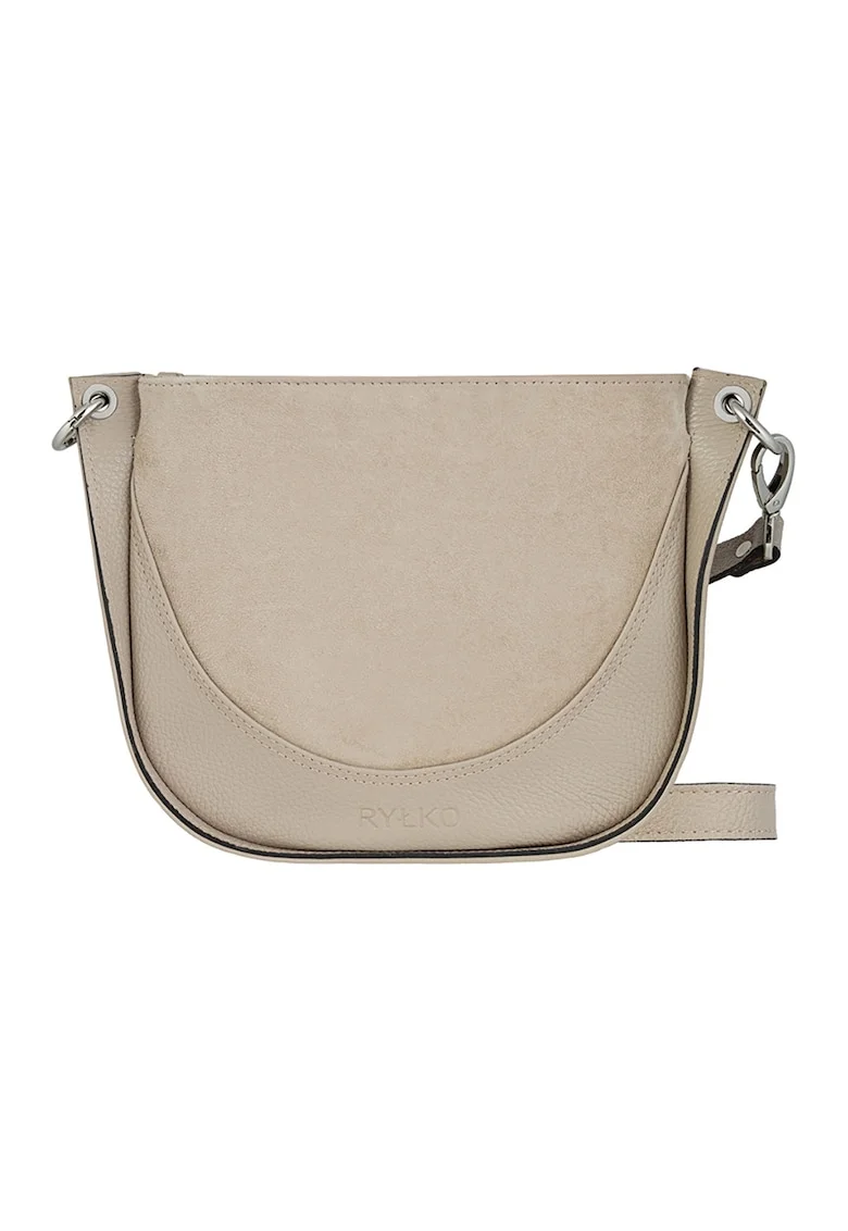 Geanta crossbody de piele si piele intoarsa, Bej