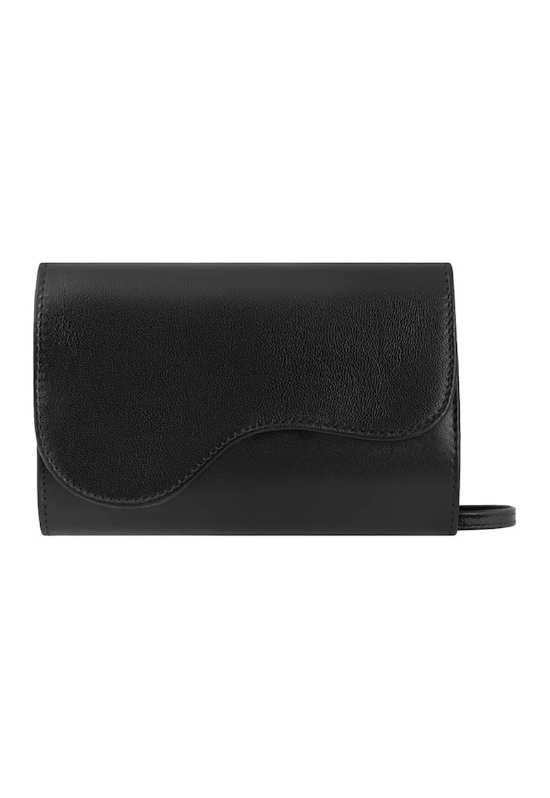 Geanta crossbody din piele cu clapa si lant, Negru stins