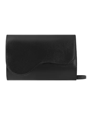 Geanta crossbody din piele cu clapa si lant, Negru stins