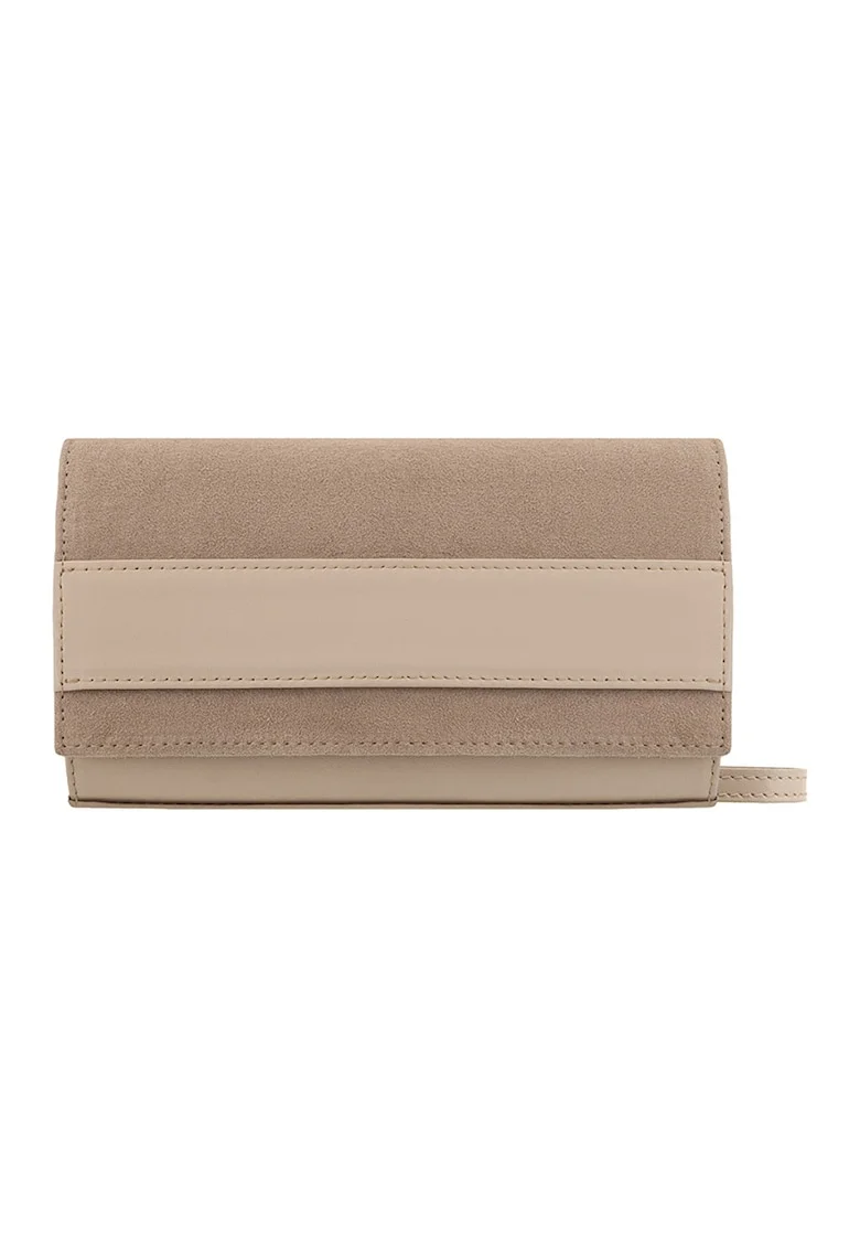 Geanta crossbody din piele si piele intoarsa cu lant, Bej