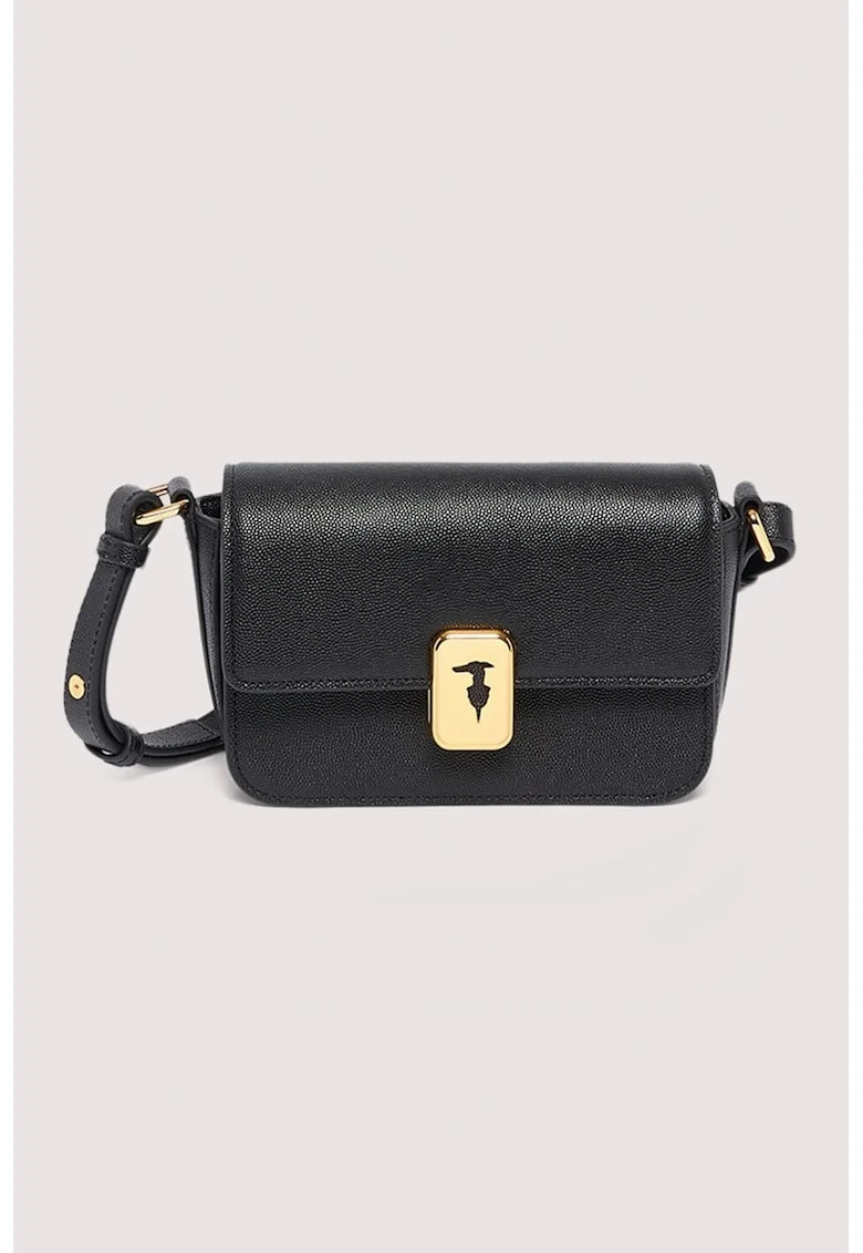 Geanta crossbody din piele cu inchidere cu clapa, Negru