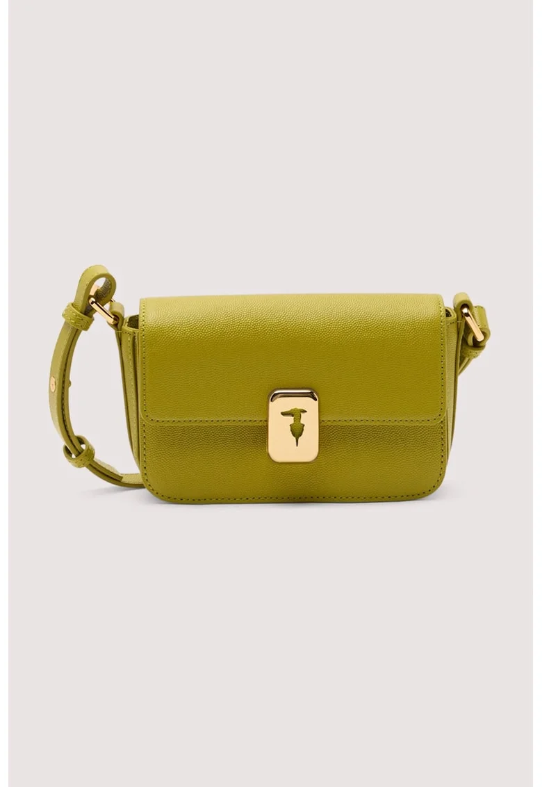 Geanta crossbody din piele cu inchidere cu clapa, Verde masliniu