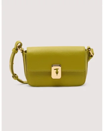Geanta crossbody din piele cu inchidere cu clapa, Verde masliniu