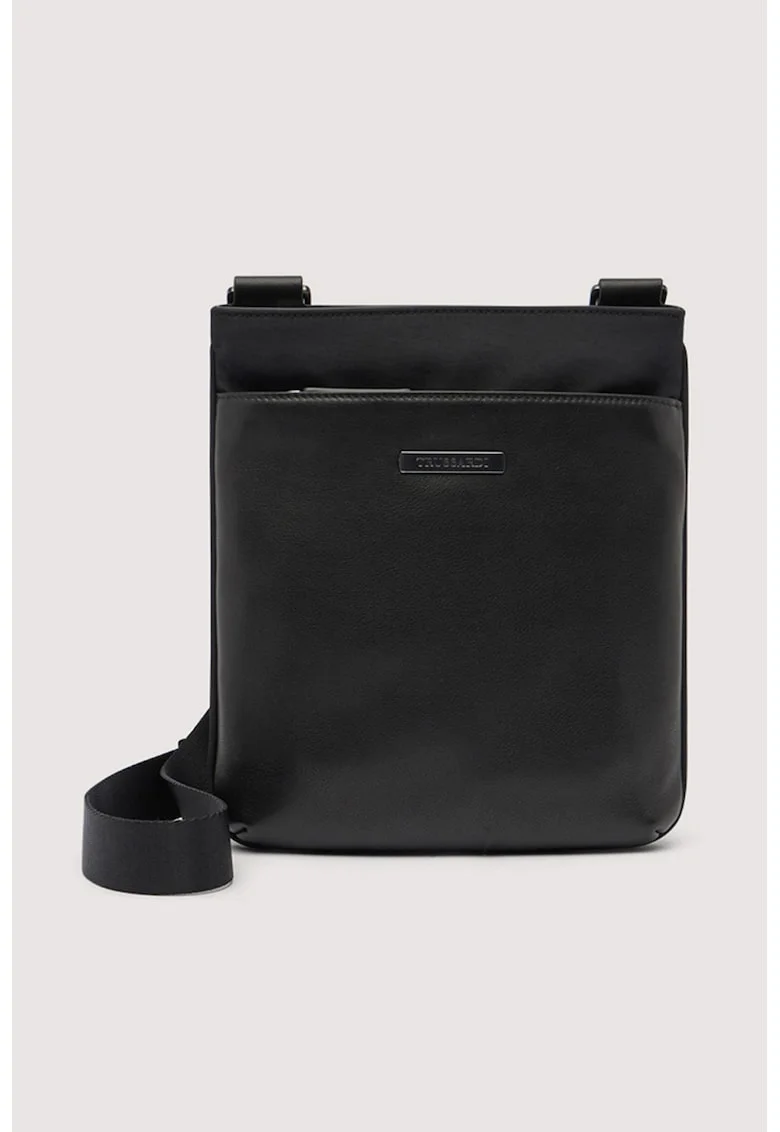 Geanta crossbody cu buzunar frontal cu fermoar, Negru