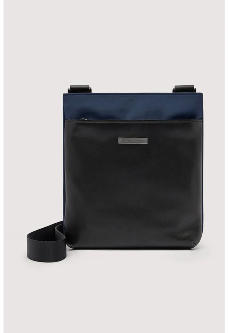 Geanta crossbody cu buzunar frontal cu fermoar, Negru/Bleumarin stins