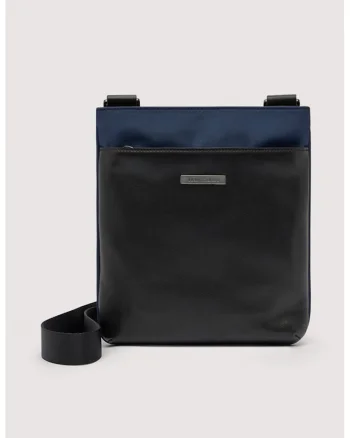 Geanta crossbody cu buzunar frontal cu fermoar, Negru/Bleumarin stins