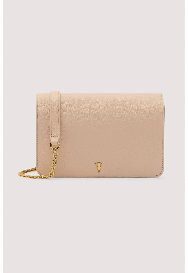 Geanta crossbody din piele cu bareta detasabila din lant, Roz pastel