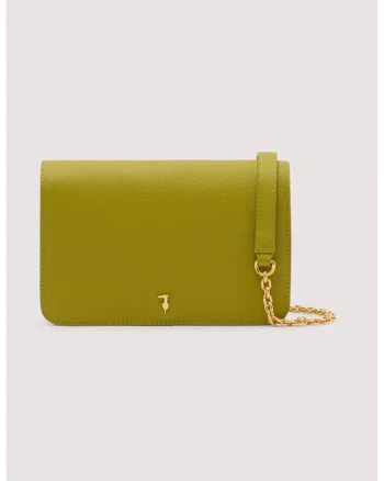 Geanta crossbody din piele cu bareta detasabila din lant, Verde masliniu