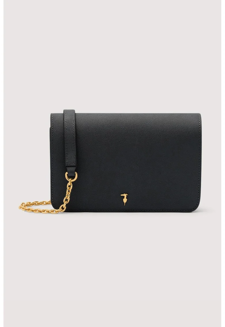 Geanta crossbody din piele cu bareta detasabila din lant, Negru