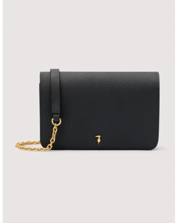 Geanta crossbody din piele cu bareta detasabila din lant, Negru