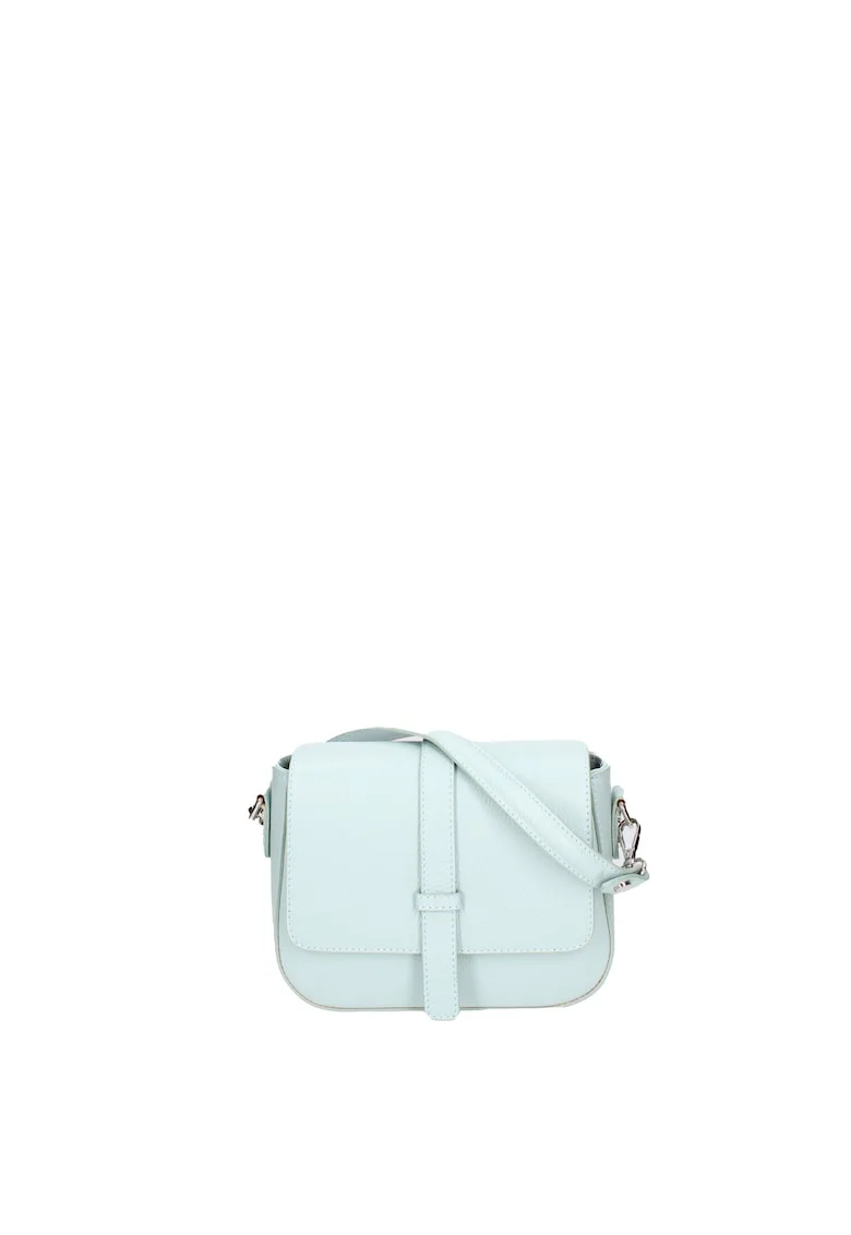 Geanta crossbody din piele cu clapa, Albastru glaciar