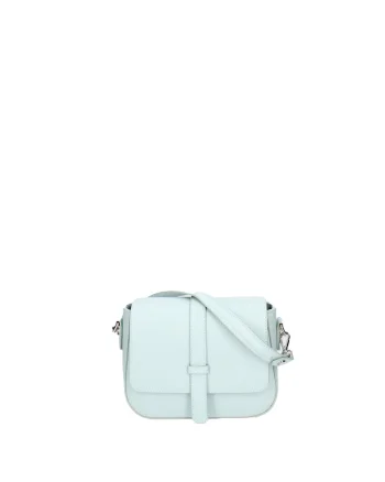 Geanta crossbody din piele cu clapa, Albastru glaciar